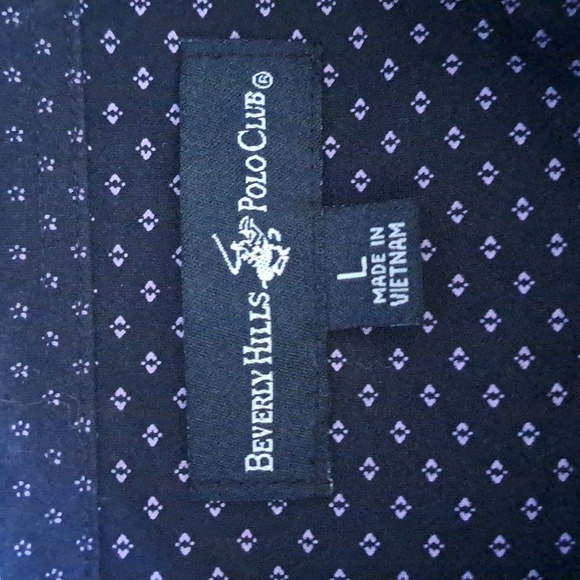 Beverly Hills Polo Club Shirt Adult Large Black Purple Geometric Camp Collared - Picture 3 of 5